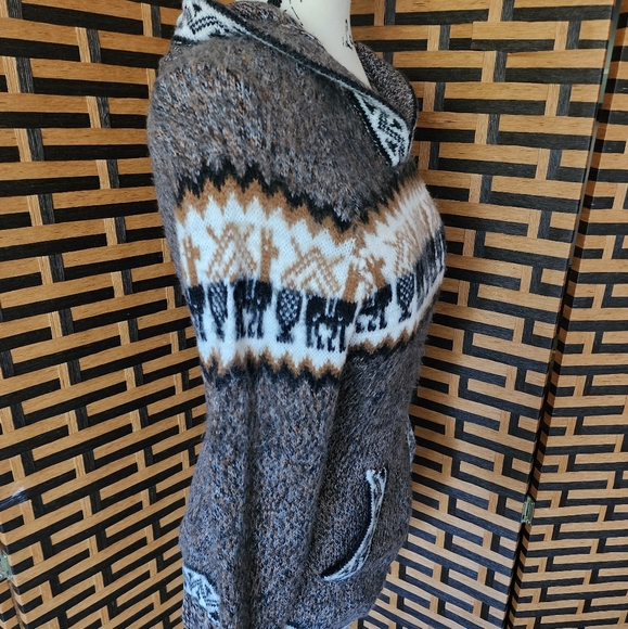 Peruvian Wool Bodycon Boho Llama Hoodie Sweater Sz: XS/S - Picture 4 of 5